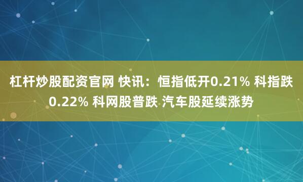 杠杆炒股配资官网 快讯:恒指低开0.21% 科指跌0.22% 科网股普跌 汽车股延续涨势